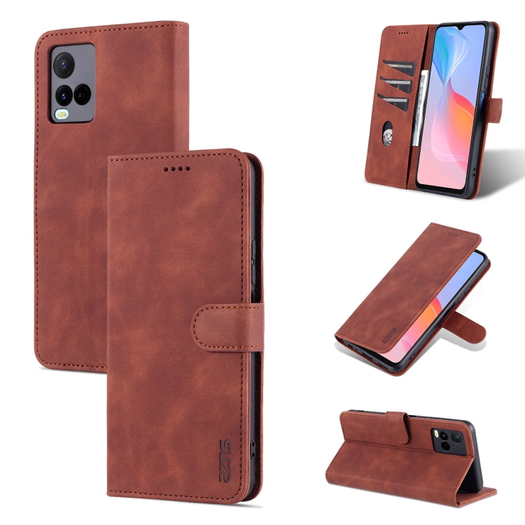 Brown leather flip phone case with card slots and magnetic wallet holder
