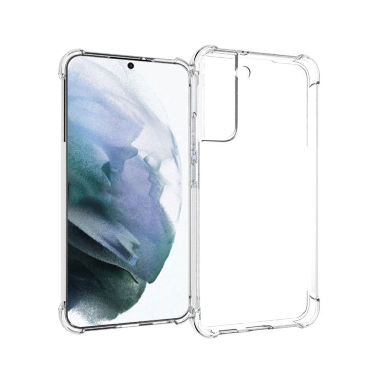 Transparent shockproof TPU phone case with raised corners and camera opening