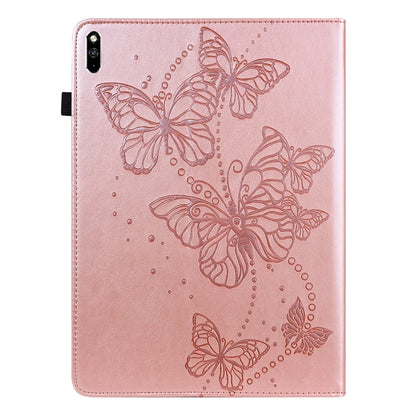 Pink embossed butterfly flip leather tablet case with cutout for camera and side strap