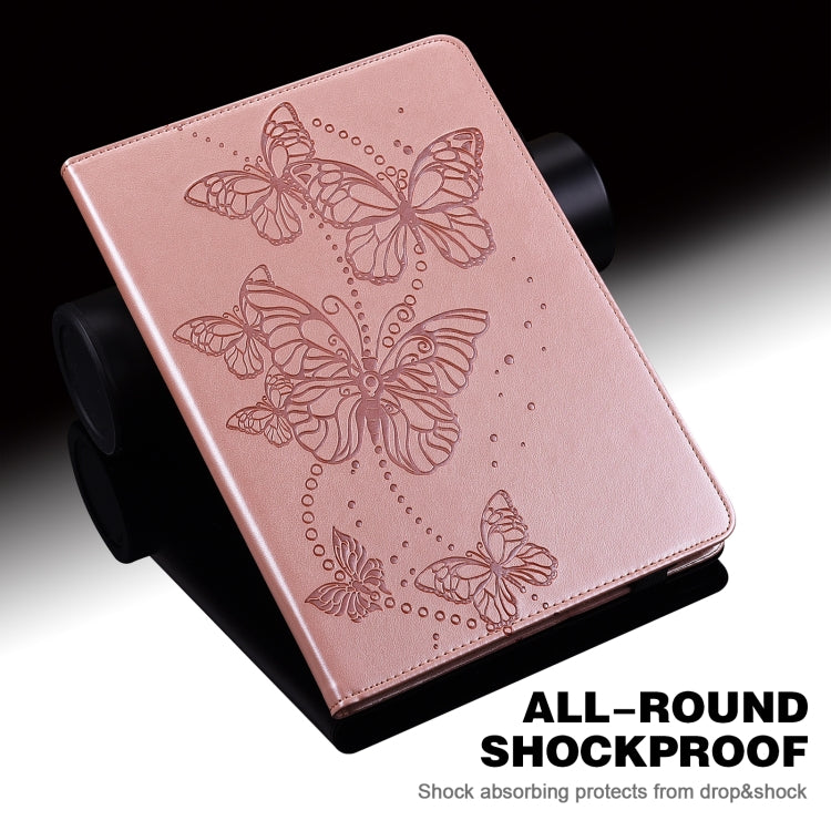 Pink embossed butterfly leather tablet case with shockproof design and kickstand angle