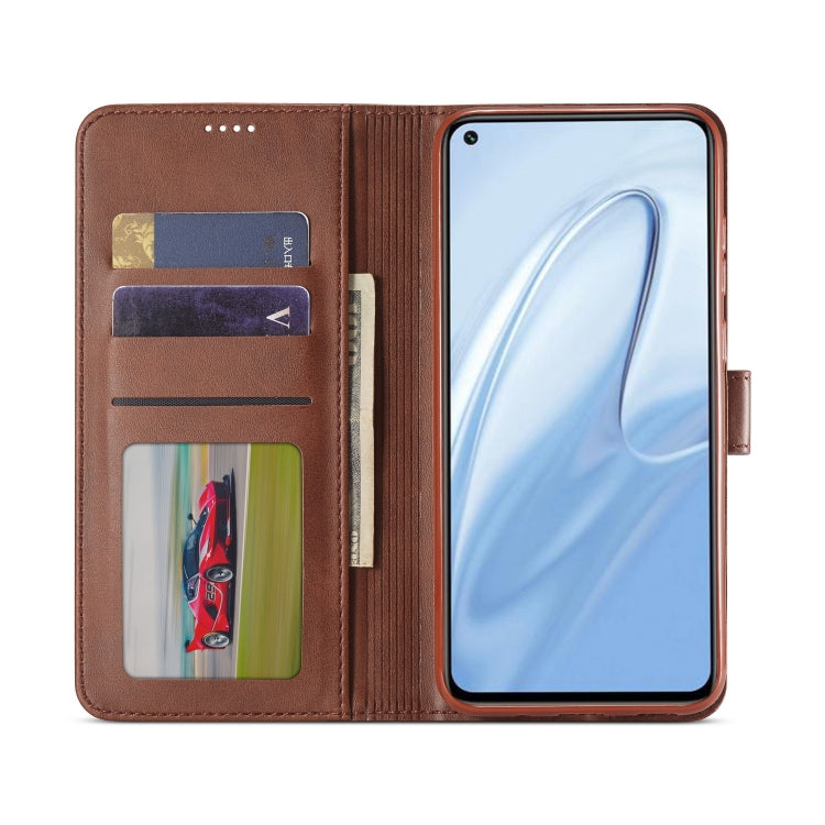 Brown flip phone wallet case with card slots and phone viewing opening