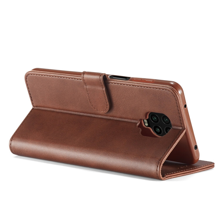 Brown leather folio flip phone case with viewing stand and camera cutout