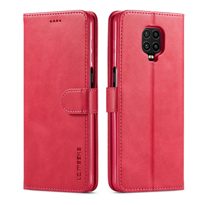 Red textured leather flip phone case with card holder and camera cutouts
