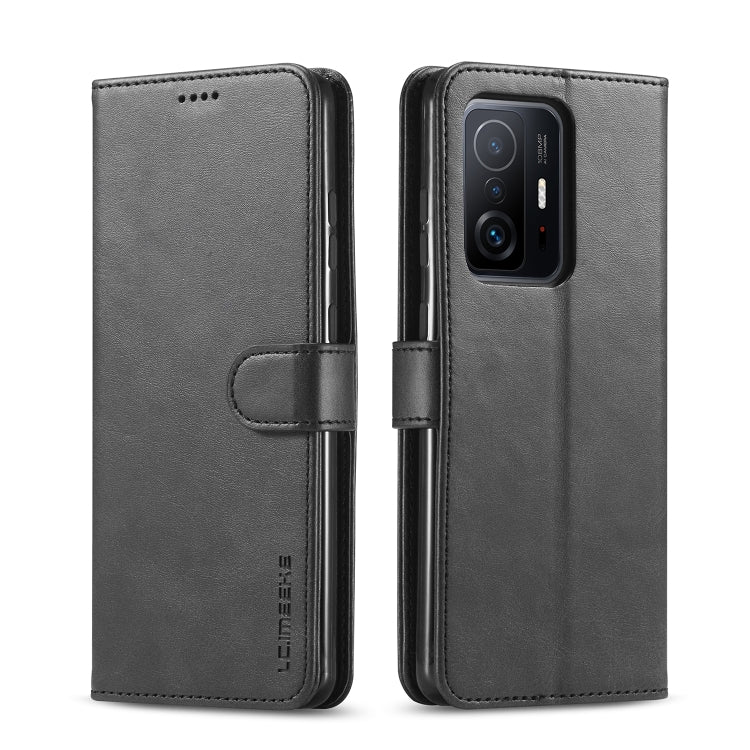LC.IMEEKE textured flip phone case with strap closure, black with camera cutout
