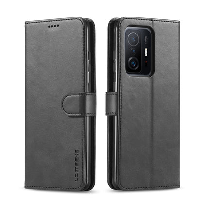 LC.IMEEKE textured flip phone case with strap closure, black with camera cutout