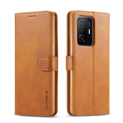 LC.IMEEKE textured flip phone case with strap closure, tan with camera cutout