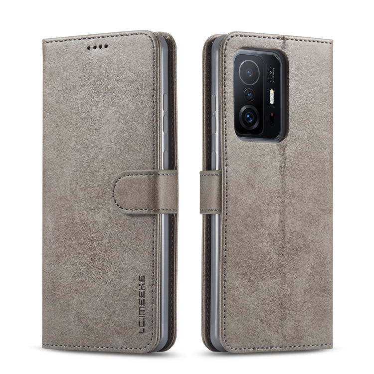 LC.IMEEKE textured flip phone case with strap closure, light grey with camera cutout