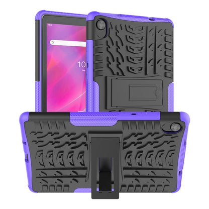 Purple rugged tablet case with tire-texture back and built-in kickstand holder