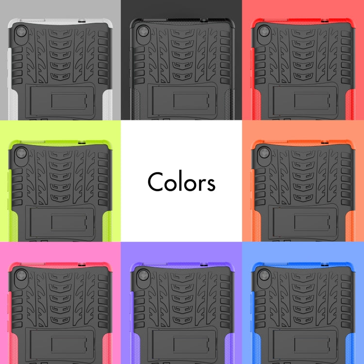 Shockproof tablet case with holder, textured TPU+PC shell, shown in multiple colors