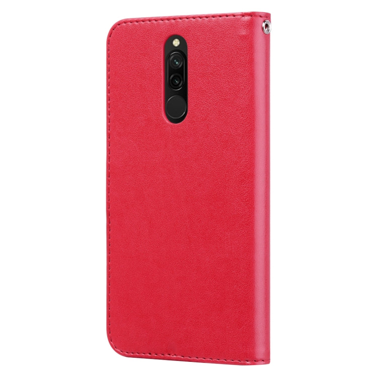 Red PU leather wallet flip phone case with camera cutout and side button access