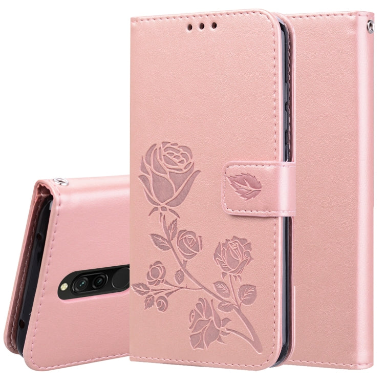 Light pink rose-embossed wallet flip phone case with card holder flap