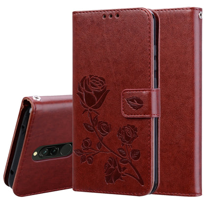 Dark red rose-embossed PU leather horizontal flip wallet phone case with card slots