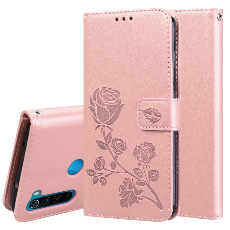 Light pink rose-embossed PU leather horizontal flip wallet phone case with card slots