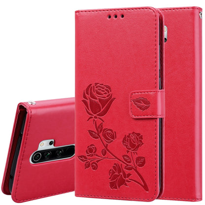 Red rose-embossed PU leather horizontal flip wallet phone case with card slots