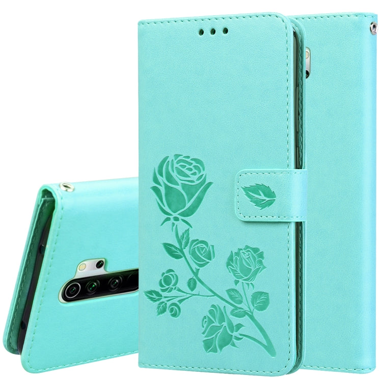 Light teal rose-embossed PU leather horizontal flip wallet phone case with card slots