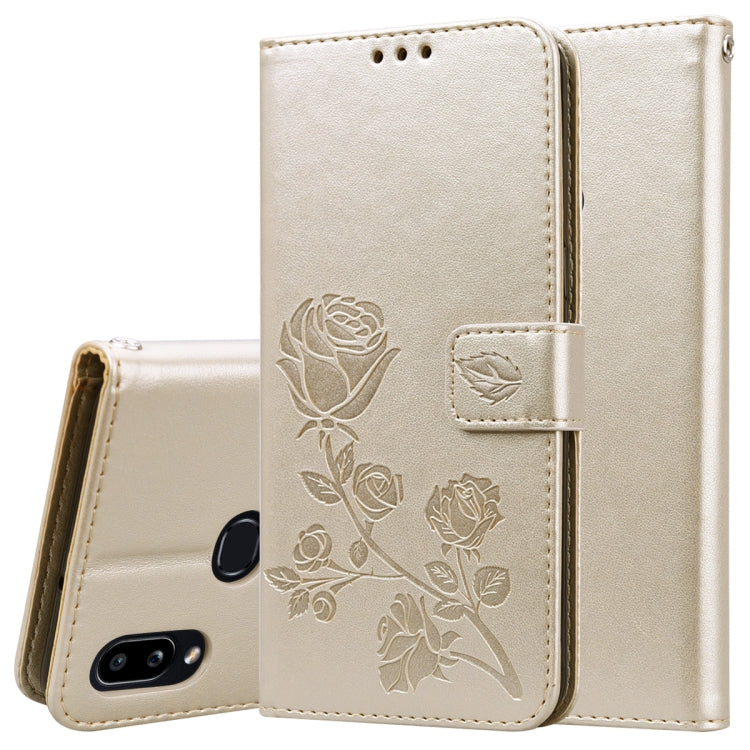 Cream rose-embossed flip PU leather phone wallet case with card holder flap