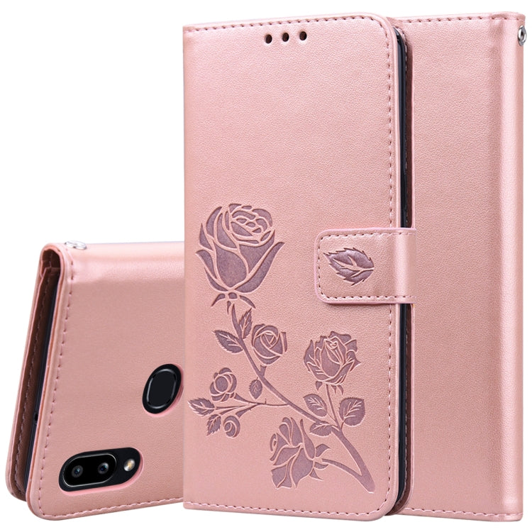 Light pink rose-embossed flip PU leather phone wallet case with card holder and slots