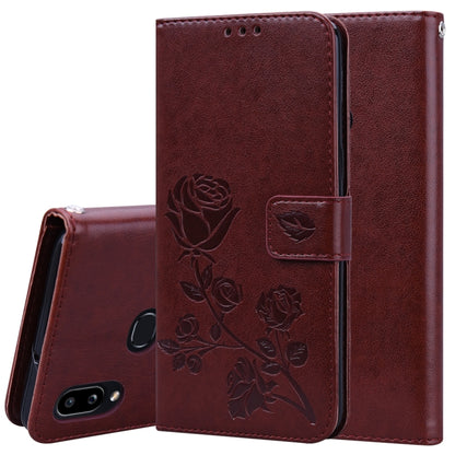 Burgundy rose-embossed flip PU leather phone wallet case with card holder flap
