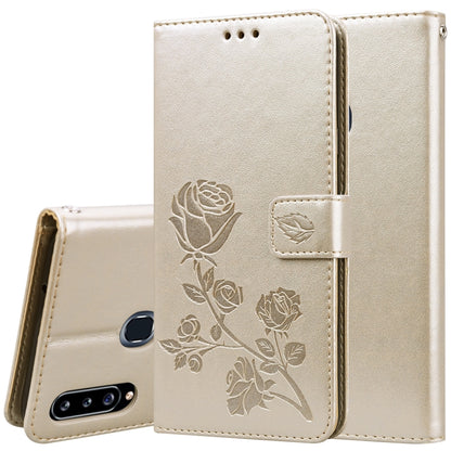 Cream rose-embossed flip PU leather phone wallet case with card holder flap