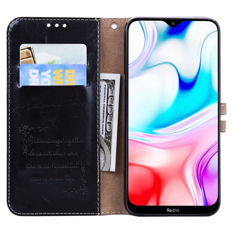 Black leather wallet case showing card slots and money pocket, flip cover closed