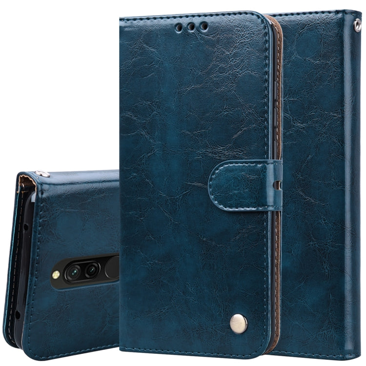 Blue flip leather wallet case for phone, magnetic clasp and card slot flap