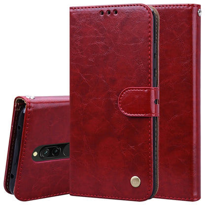 Red flip leather wallet case with card slot flap and magnetic clasp