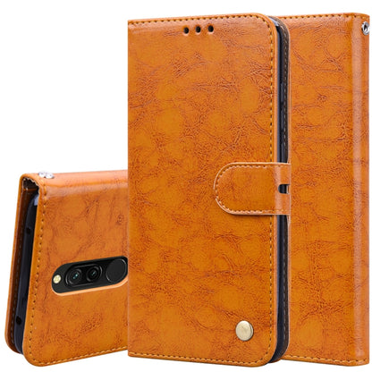 Orange flip leather wallet case with card slot flap and magnetic closure