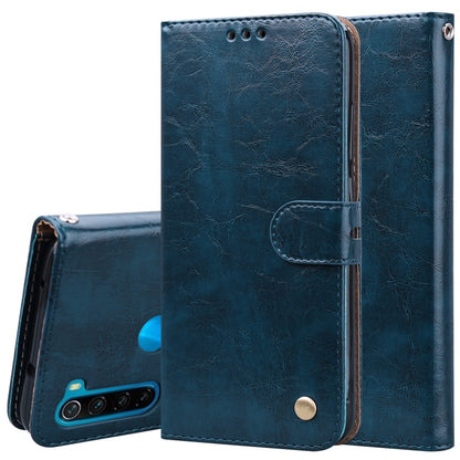 Blue flip leather phone wallet case with card slot pocket and magnetic snap, textured finish