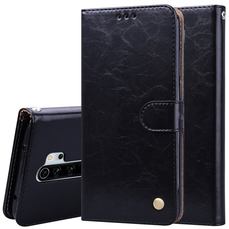 Black flip leather phone wallet case with card slot pocket and magnetic snap, oil-wax texture