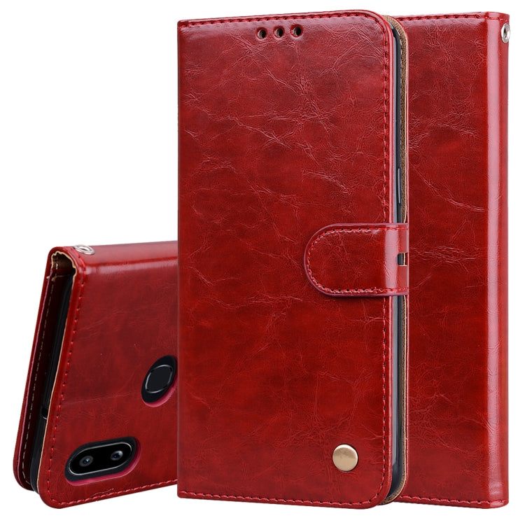 Red flip leather wallet phone case with card holder and camera cutout.