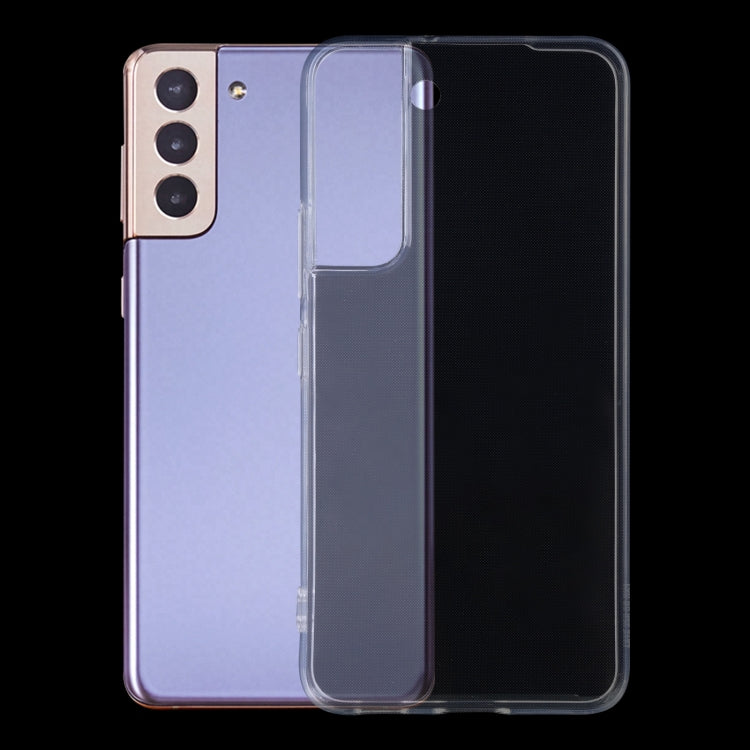 Transparent TPU phone case over a light purple phone with slim coverage and openings