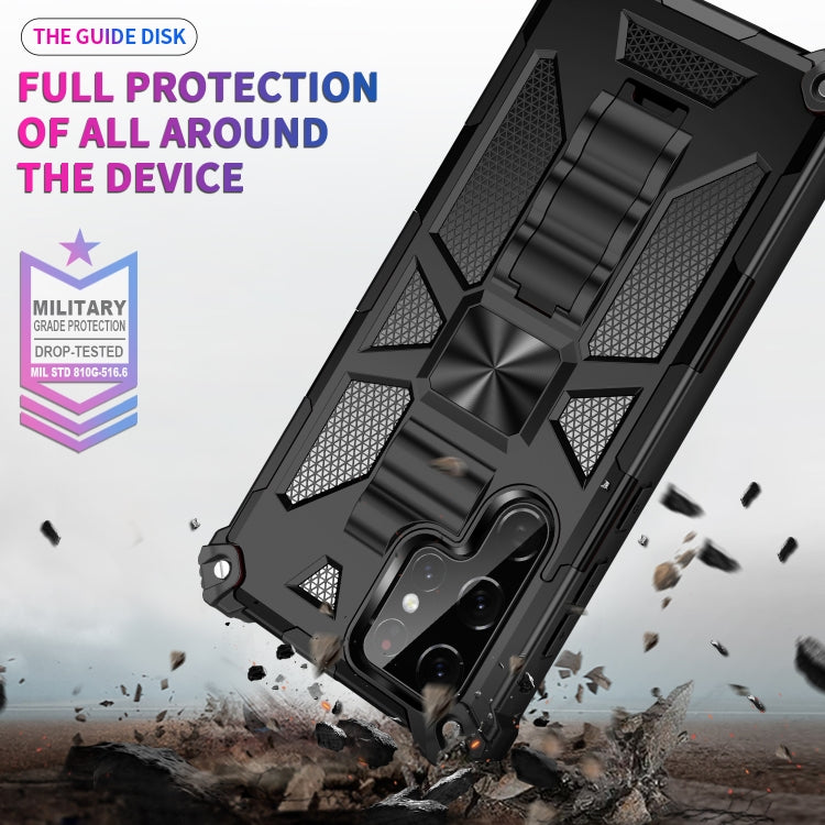 Black shockproof armored phone case with kickstand and raised edge protection