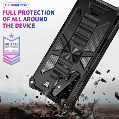 Black shockproof armored phone case with kickstand and raised edge protection