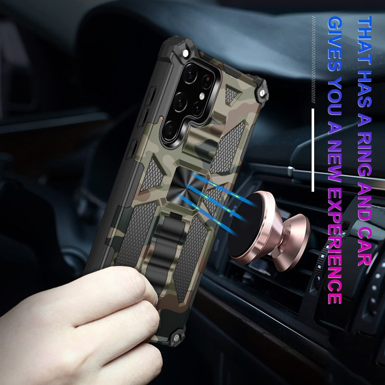 Camouflage shockproof phone case with magnetic ring holder and TPU/PC armor frame