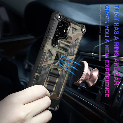 Camouflage shockproof phone case with magnetic ring holder and TPU/PC armor frame