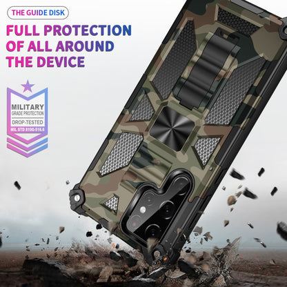 Camouflage armored phone case with full-body rugged protection and mounted kickstand