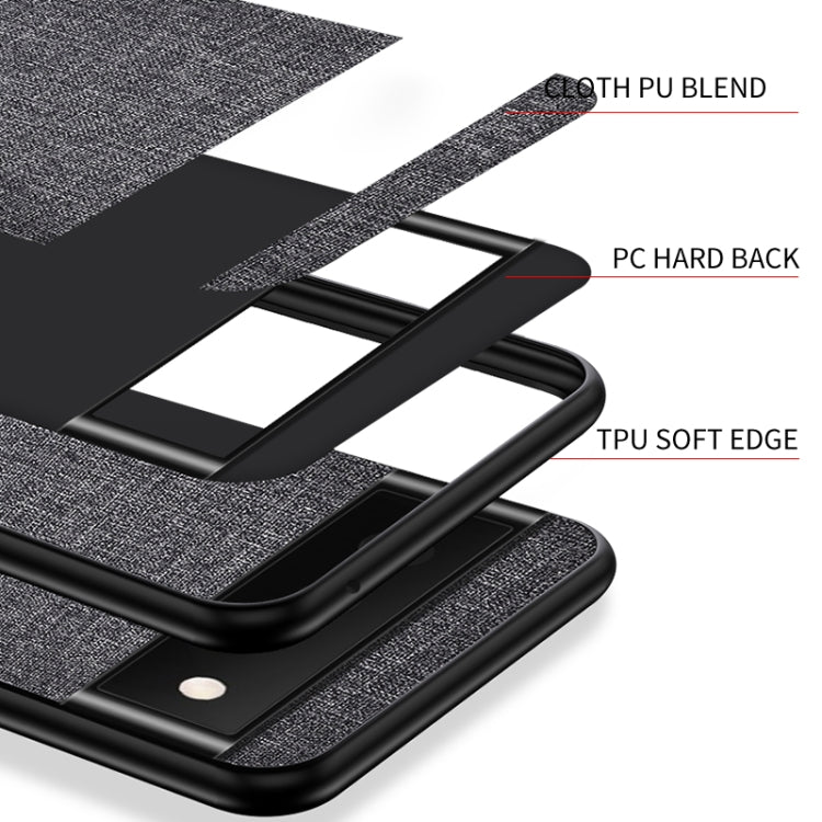 Gray cloth-texture phone case with black TPU edge and hard back protection