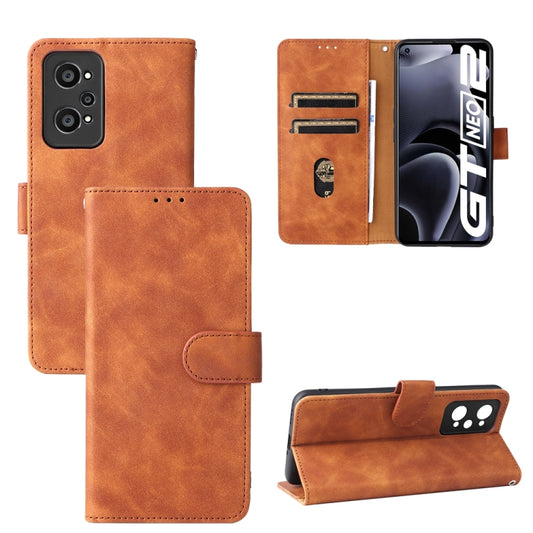 Brown PU leather flip phone case with magnetic buckle and textured finish