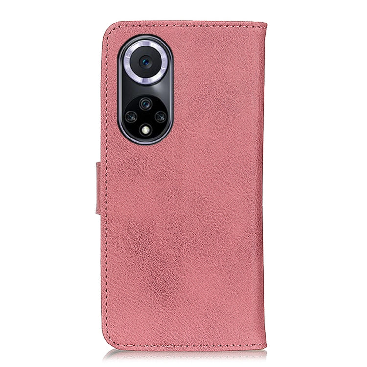 Pink cowhide-texture leather phone case with camera cutout and vertical flip cover