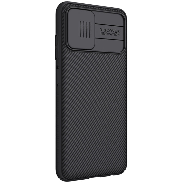 Black NILLKIN Black Mirror case with camera cover and textured back for Samsung A03s