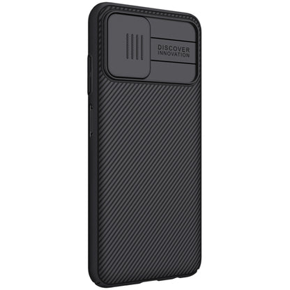 Black NILLKIN Black Mirror case with camera cover and textured back for Samsung A03s