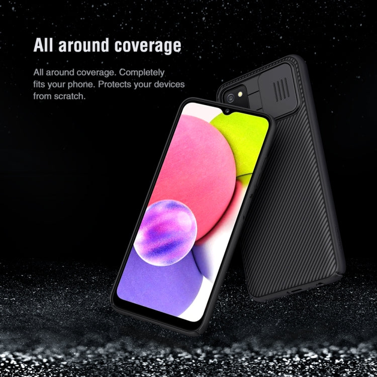 Black NILLKIN all-around protective case with textured finish for Samsung A03s