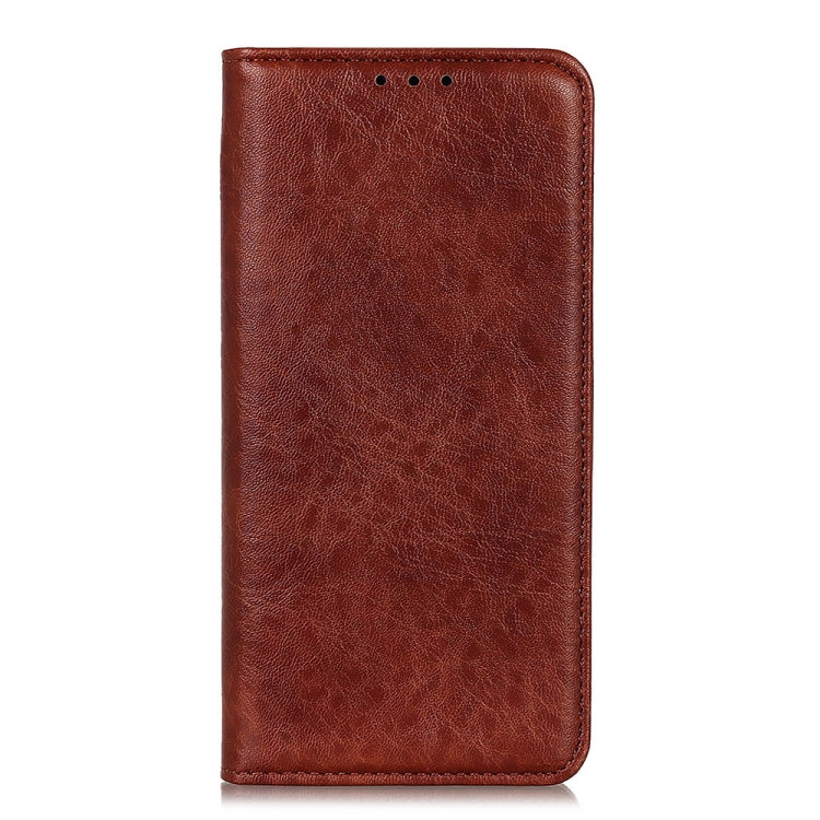 Crazy horse texture leather phone case, brown, with top speaker cutouts