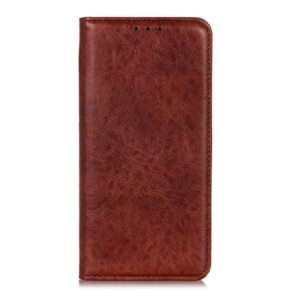 Crazy horse texture leather phone case, brown, with top speaker cutouts