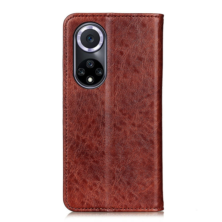 Crazy horse texture leather phone case, brown, with camera cutout