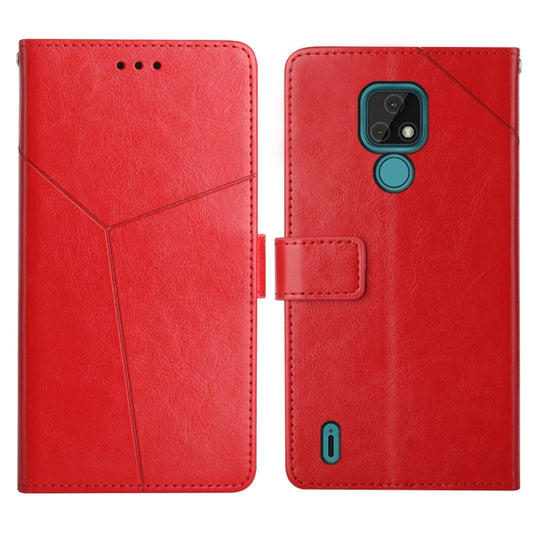 Red leather flip phone wallet case with card slot and camera cutout