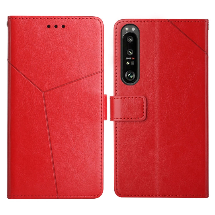 Leather flip phone case with card slots and holder—red, front and back view