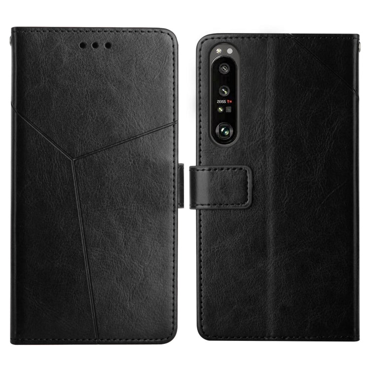 Leather flip phone case with card slots and holder—black, front and back view