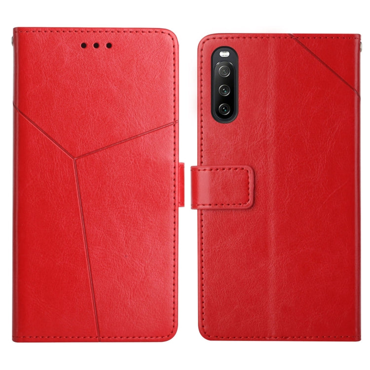 Leather flip phone case with card slots and holder—red, front and back view