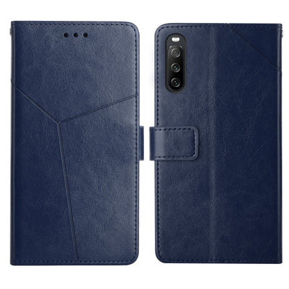 Leather flip phone case with card slots and holder—blue, front and back view
